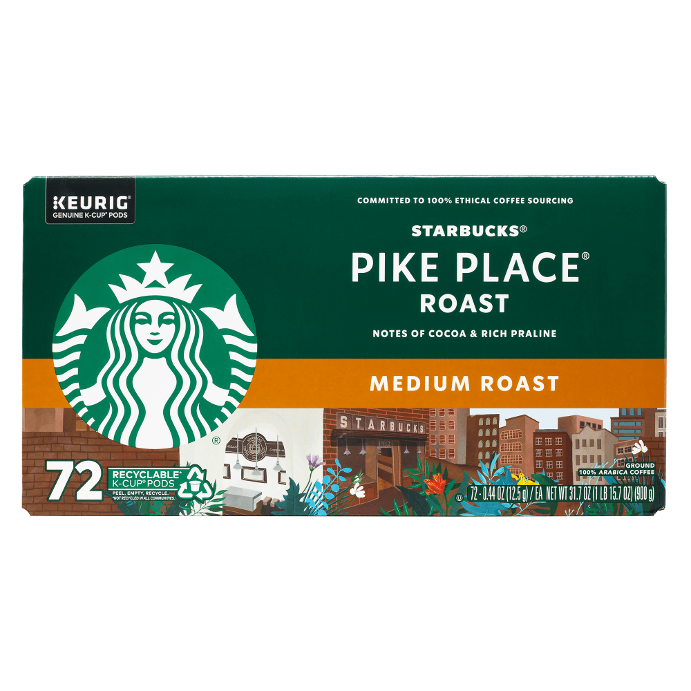 Starbucks Pike Place Roast Medium Roast K-Cup Pods, Pack Of 72 Pods MPN:762111373212