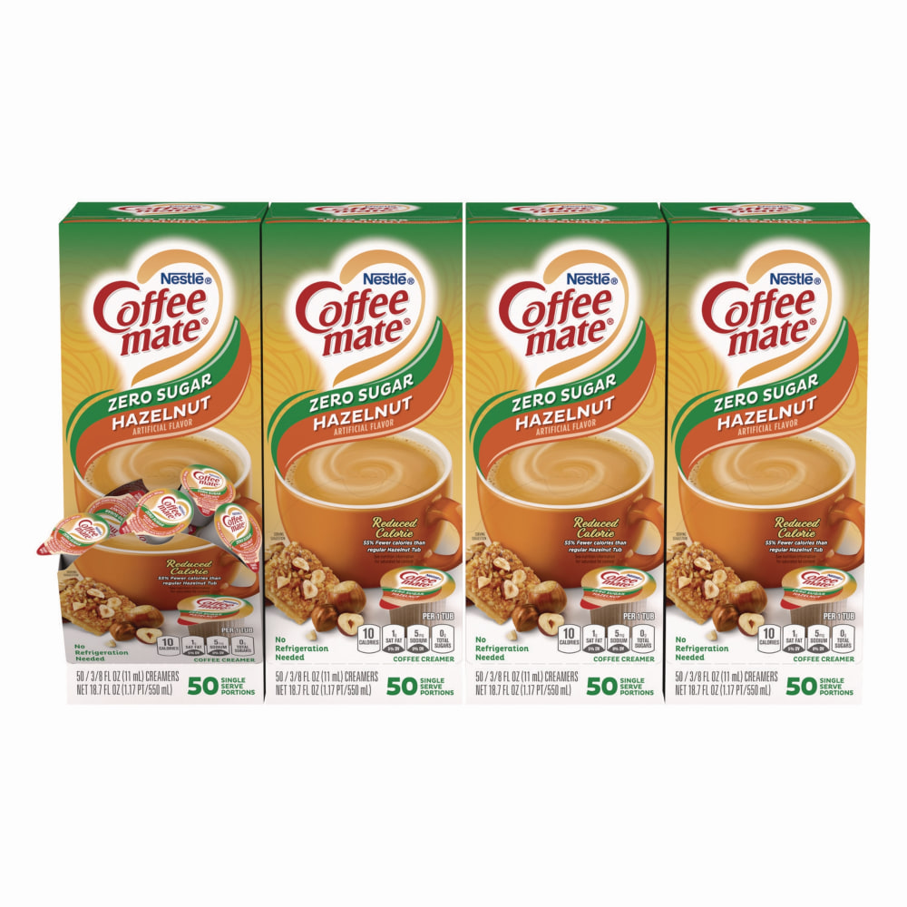 Nestle Coffee mate Liquid Coffee Creamer, Zero Sugar Hazelnut, 0.38 Oz, 50 Mini Cups Per Box, Carton Of 4 Boxes MPN:12434680