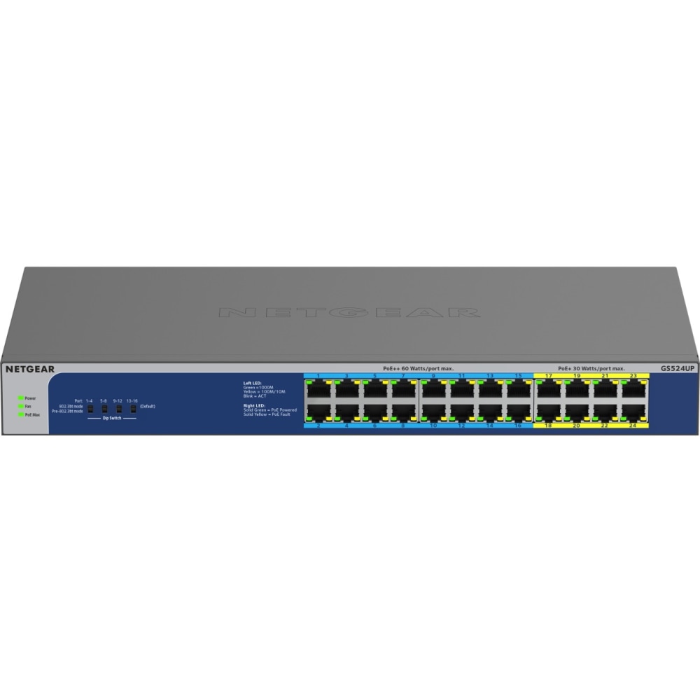 Netgear GS524UP Ethernet Switch - 24 Ports - 2 Layer Supported - 578.80 W Power Consumption - 480 W PoE Budget - GS524UP100NAS MPN:GS524UP-100NAS