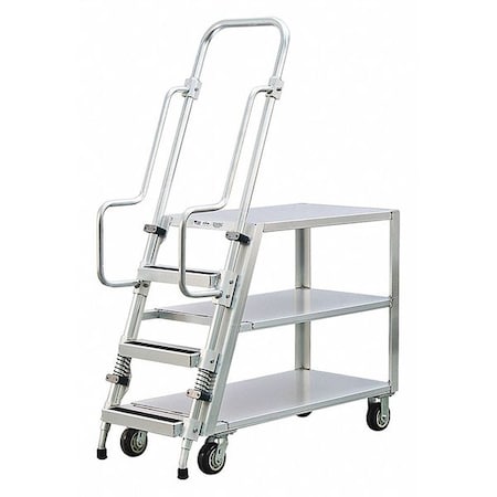 Aluminum Ladder Cart, 3-Shelf, Flat Top, 69-1/2