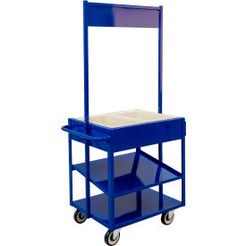New Age Industrial HD Mobile Merchandising Comfort Cart with Cold Food Pans & Signage Rail Blue 52861BLUE