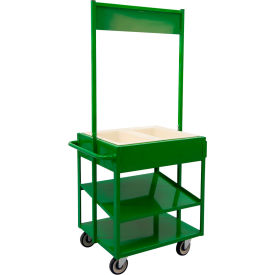 New Age Industrial HD Mobile Merchandising Comfort Cart with Cold Food Pans & Signage Rail Green 52861GREEN