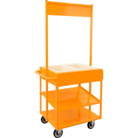 New Age Industrial HD Mobile Merchandising Comfort Cart with Cold Food Pans & Signage Rail Orange 52861ORANGE
