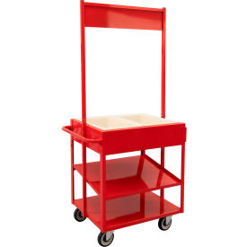 New Age Industrial HD Mobile Merchandising Comfort Cart with Cold Food Pans & Signage Rail Red 52861RED