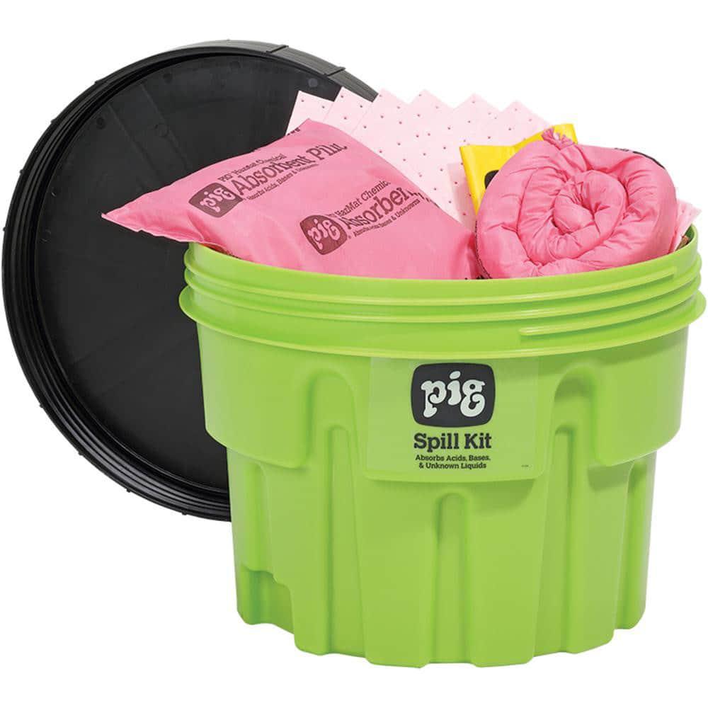 Spill Kits, Kit Type: Chemical & Hazardous Material Spill Kit, Container Type: Drum, Absorption Capacity: 11 gal, Color: Hi-Vis Green, Portable: No MPN:KIT312