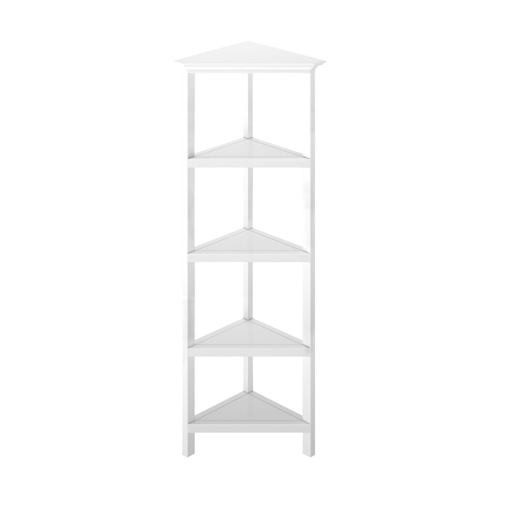 New Ridge Home Goods 60inH 5-Shelf Corner Bookcase, White MPN:5020-002