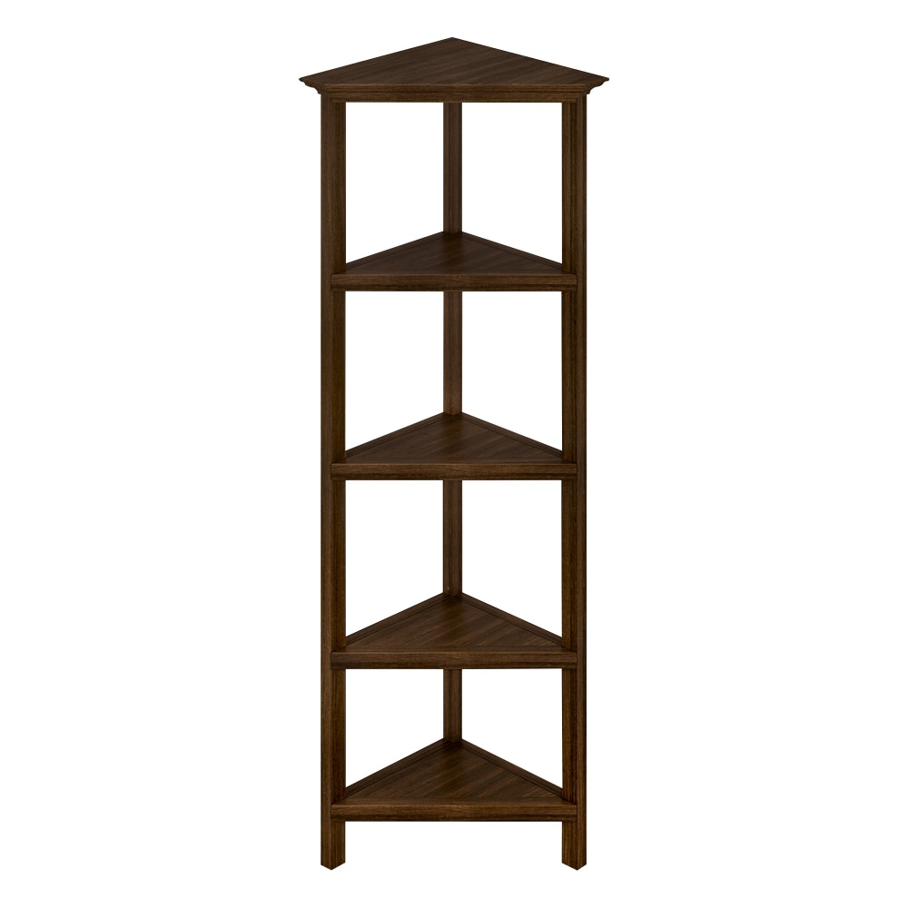 New Ridge Home Goods 60inH 5-Shelf Corner Bookcase, Walnut MPN:5020-163