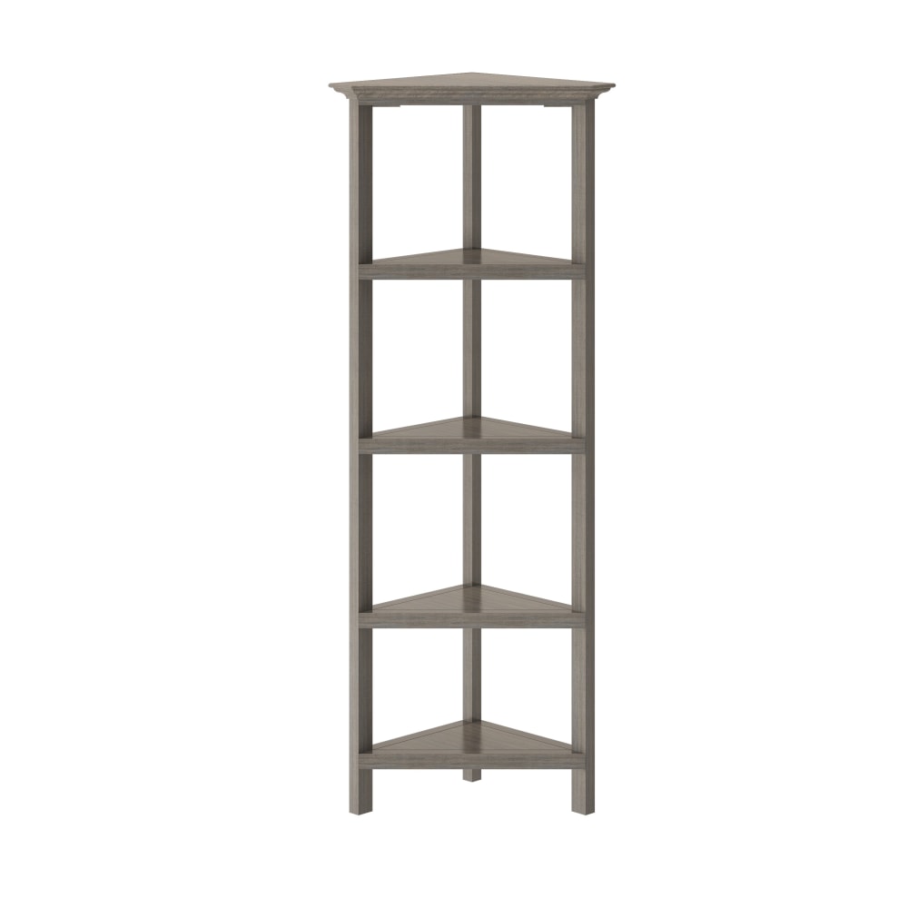 New Ridge Home Goods 60inH 5-Shelf Corner Bookcase, Washed Gray MPN:5020-166