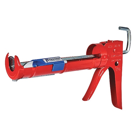 Dripless Caulk Gun, 10 oz Container Size, Steel, 10:01, Half Barrel Frame, Red MPN:102D