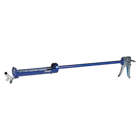 Caulk Gun, 29 oz Container Size, Steel, 10:01, Half Barrel Frame, Blue/Silver MPN:377