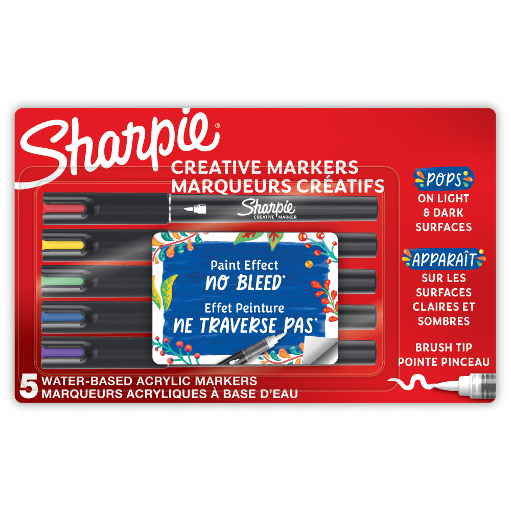 Sharpie Creative Markers, Water-Based Acrylic Markers, Brush Tip, Assorted Core Colors, 5 Count MPN:2196904
