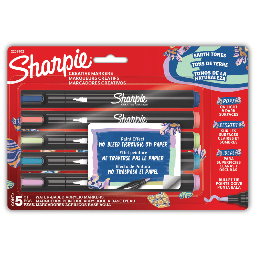 Sharpie Creative Markers, Earth Tones 1, Water-Based Acrylic Markers, Bullet Tip, Assorted Colors, 5 Count MPN:2209902