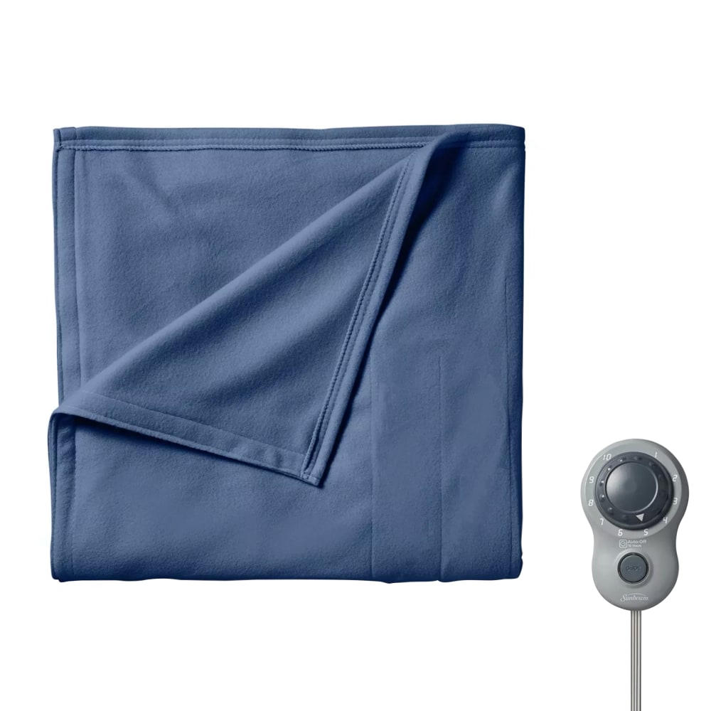 Sunbeam Full-Size Electric Fleece Heated Blanket, 72in x 84in, Blue MPN:995117981M