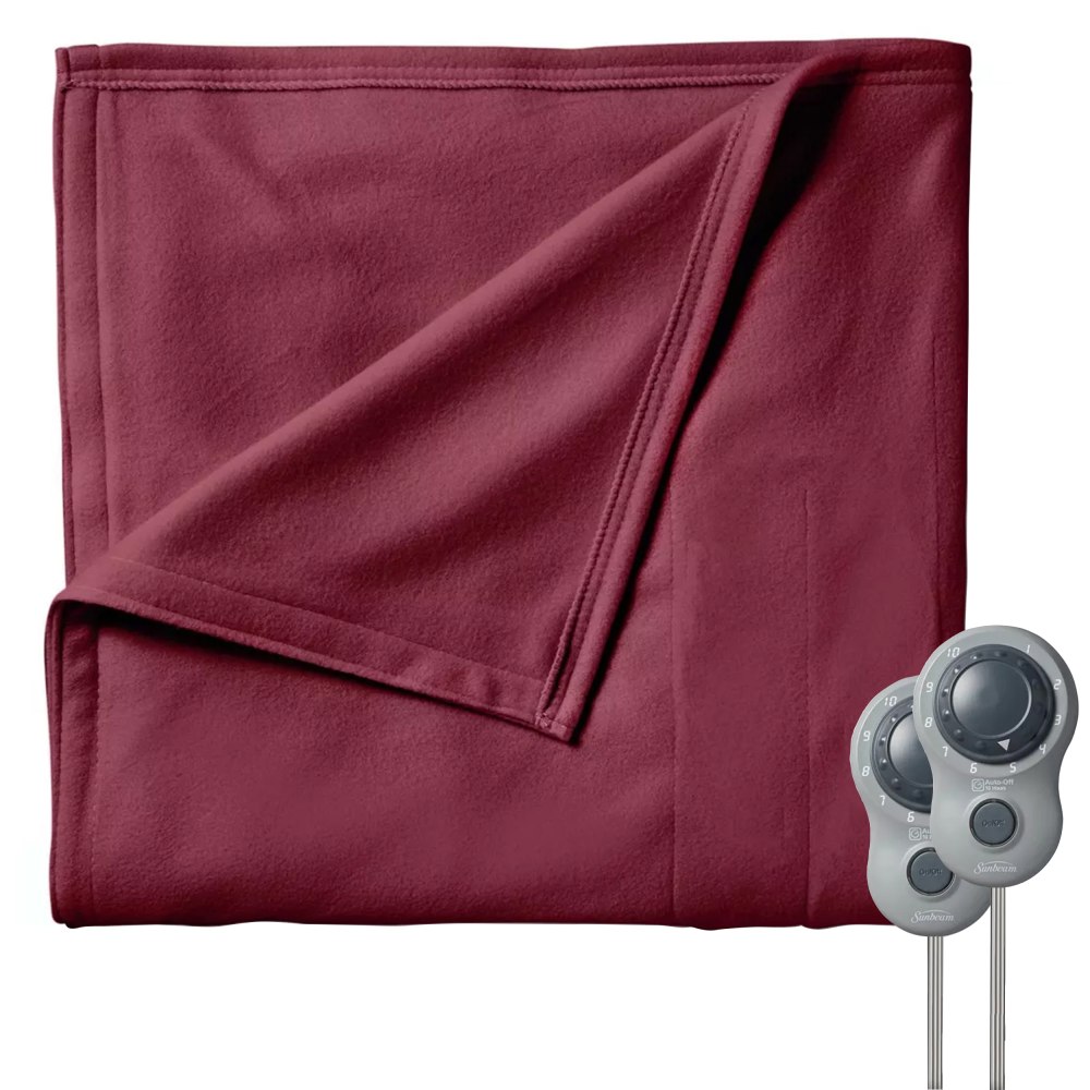 Sunbeam King-Size Electric Fleece Heated Blanket With Dual Zone, 90in x 100in, Garnet MPN:995117984M