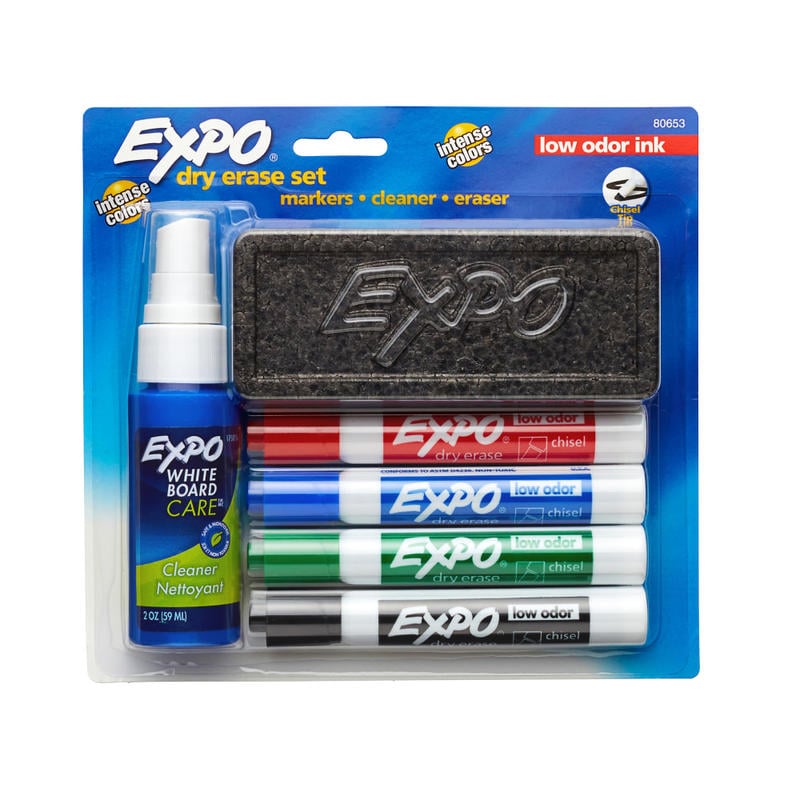 EXPO Dry-Erase Starter Kit, Low Odor, Chisel-Tip, Assorted Ink Colors, Pack Of 4 Markers MPN:80653
