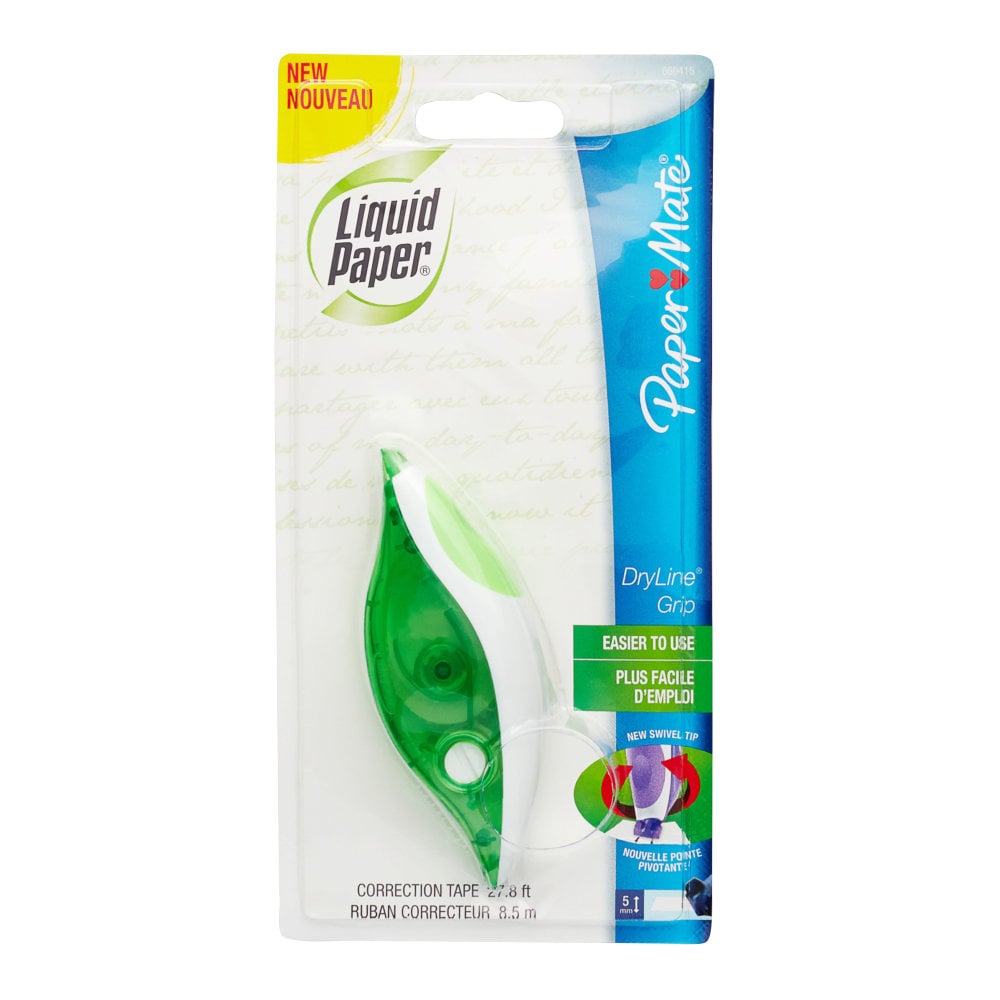 Paper Mate Liquid Paper DryLine Grip Correction Tape, 1/5in x 334 4/5in, White (Min Order Qty 21) MPN:6604