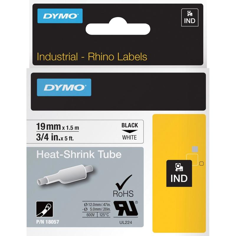 Dymo Rhino Heat Shrink Tube Labels - 3/4in Width x 59 1/16in Length - Direct Thermal - White, Black - Vinyl - 1 Each MPN:18057