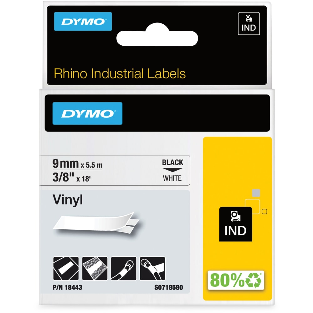 Dymo Rhino Industrial Vinyl Labels - 23/64inx 18 3/64 ft - Permanent Adhesive - Rectangle - Thermal Transfer - 18443 MPN:18443