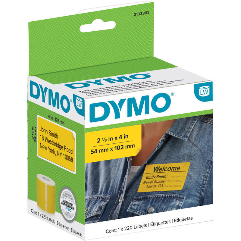Dymo Label Writer Multi-Purpose Labels, 2-1/8in x 4in, Yellow, 220 Labels Per Roll MPN:2133382