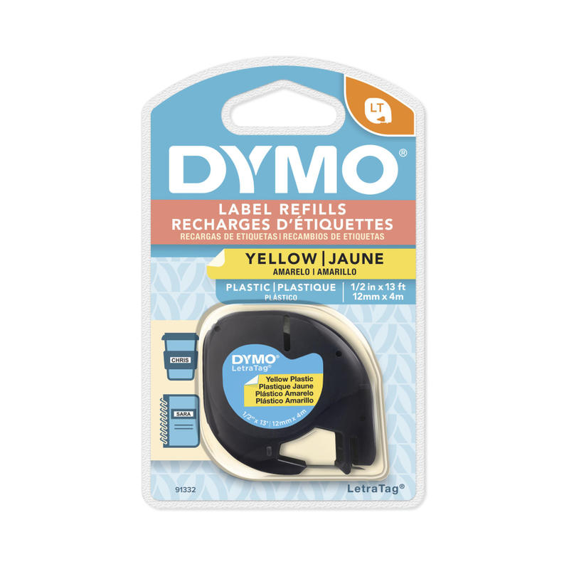 DYMO Labeling Tape for LetraTag Label Makers, Black Print on Yellow Labels, 1/2-Inch x 13-Foot Roll MPN:91332