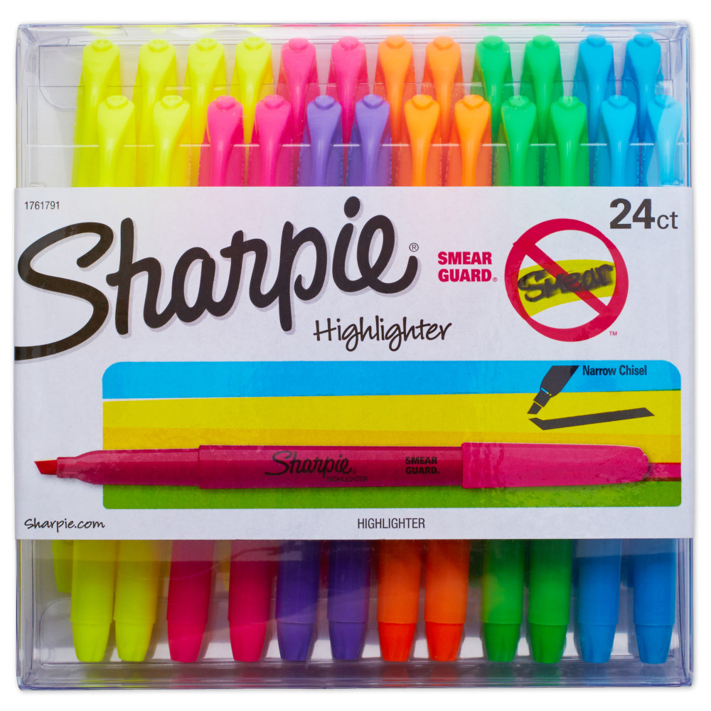 Sharpie Accent Pocket Highlighters, Chisel Tip, Assorted Barrel Colors, Assorted Ink Colors, Pack Of 24 Highlighters MPN:1761791