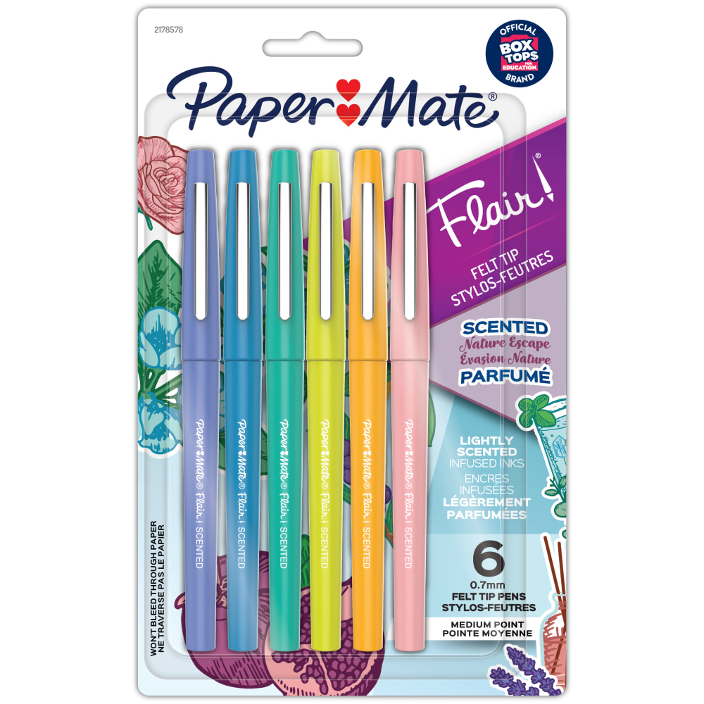Paper Mate Flair Scented Felt-Tip Pens, Pack Of 6 Pens, Medium Tips, 0.7 mm, Assorted Nature Escape Scents And Colors MPN:2178578