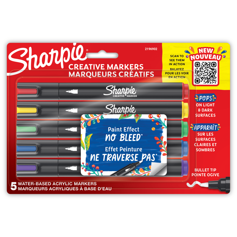 Sharpie Creative Markers, Water-Based Acrylic Markers, Bullet Tip, Assorted Core Colors, 5 Count MPN:2196902