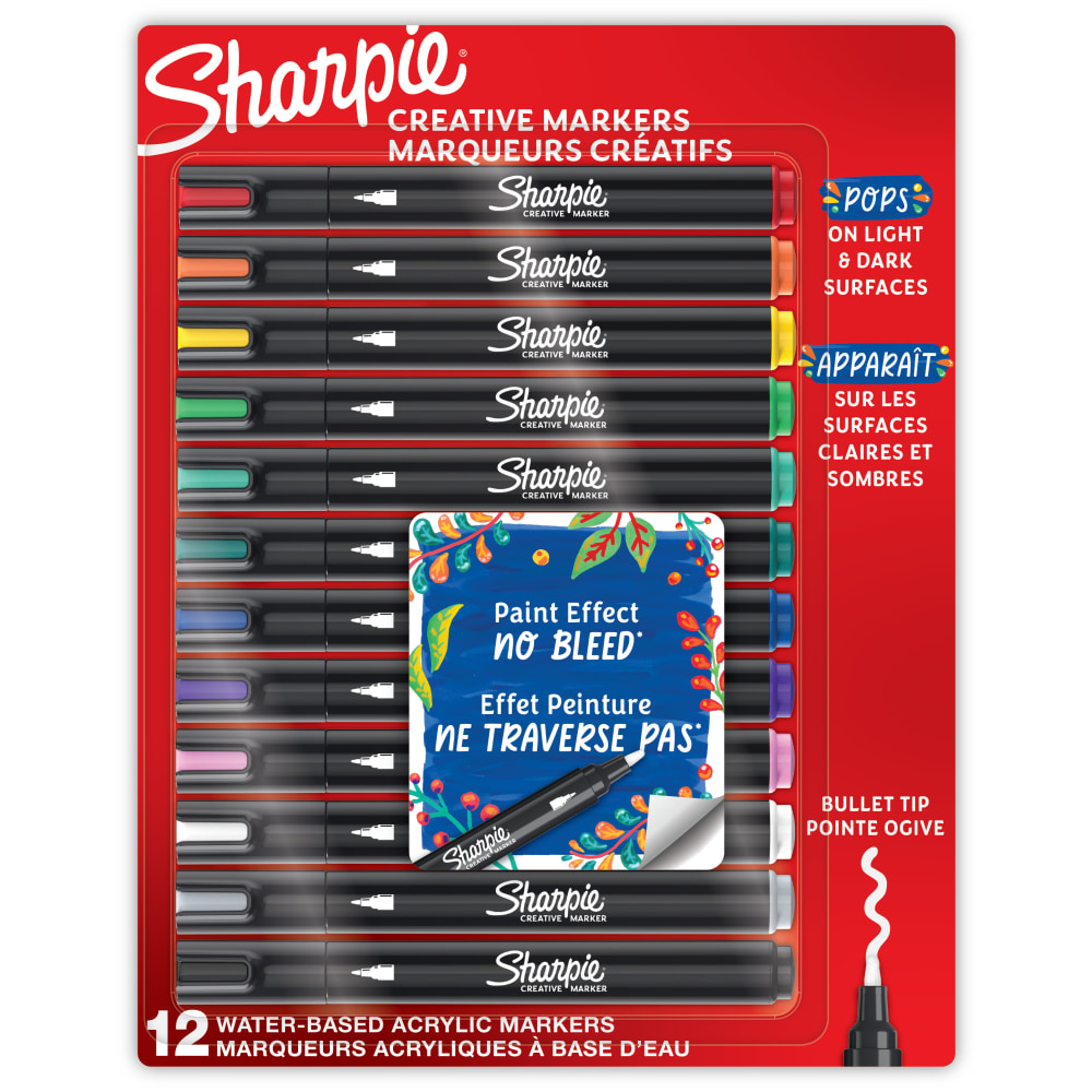 Sharpie Creative Markers, Water-Based Acrylic Markers, Bullet Tip, Assorted Core Colors, 12 Count MPN:2196905