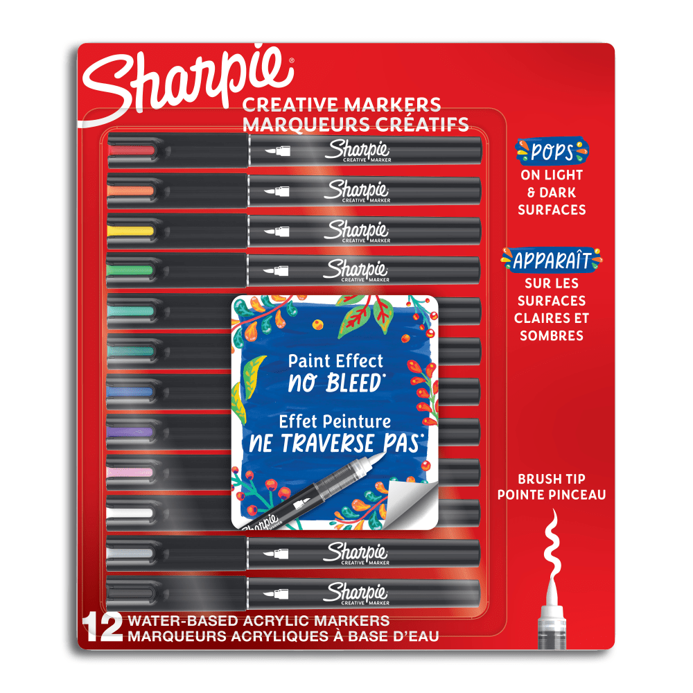 Sharpie Creative Markers, Water-Based Acrylic Markers, Brush Tip, Assorted Core Colors, 12 Count MPN:2196907