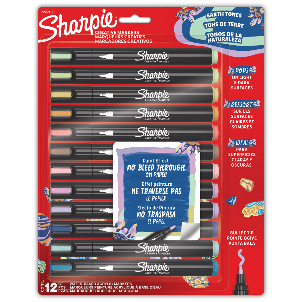 Sharpie Creative Markers, Earth Tones, Water-Based Acrylic Markers, Bullet Tip, Assorted Colors, 12 Count MPN:2209910