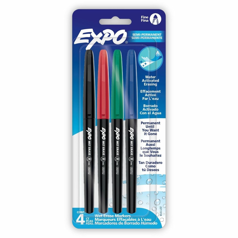 Expo Wet Erase Markers, Fine Tip - Fine Marker Point - Erasable - Assorted Ink - 4 / Pack MPN:2211318