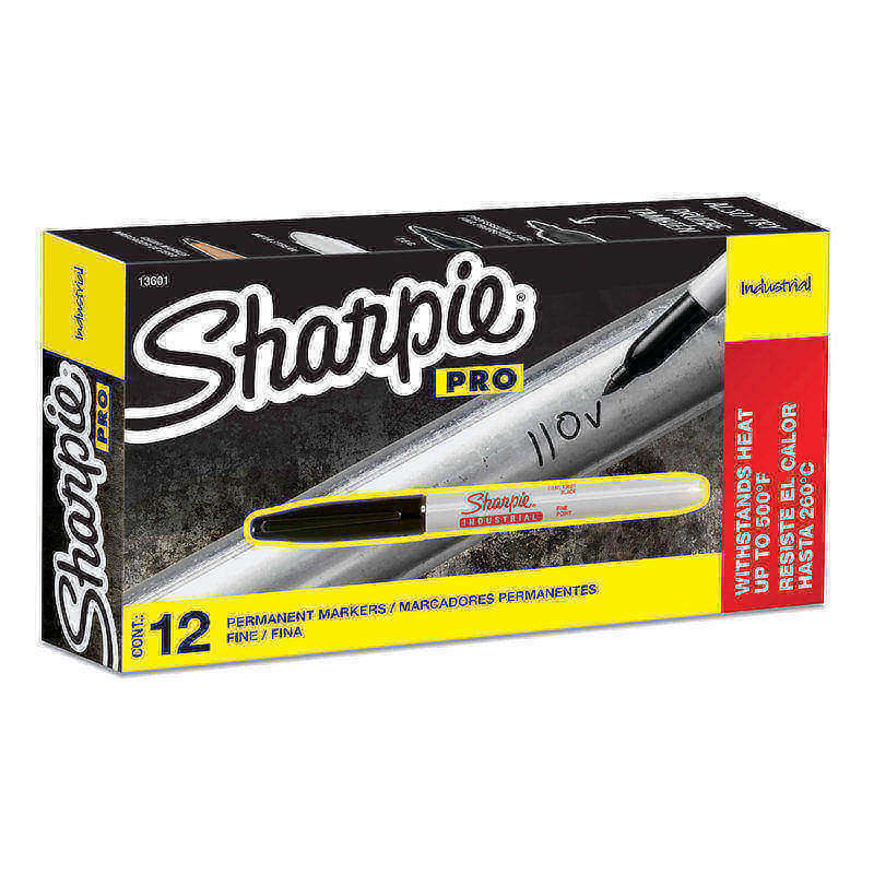 Sharpie Industrial Permanent Markers, Fine Point, Black, Pack Of 12 MPN:13601