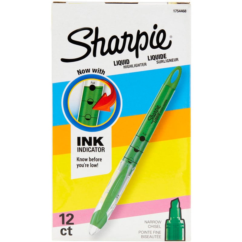 Sharpie Liquid Highlighters, Chisel Tip, Fluorescent Green, Box of 12 MPN:1754468