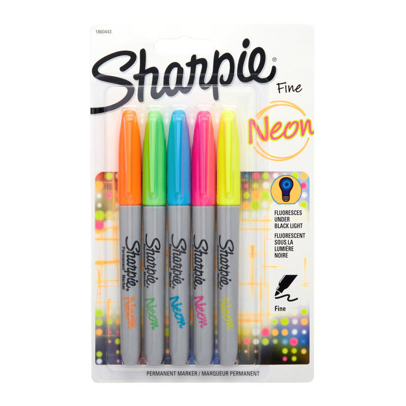 Sharpie Neon Permanent Markers, Fine Point, Assorted Colors, Pack Of 5 MPN:1860443