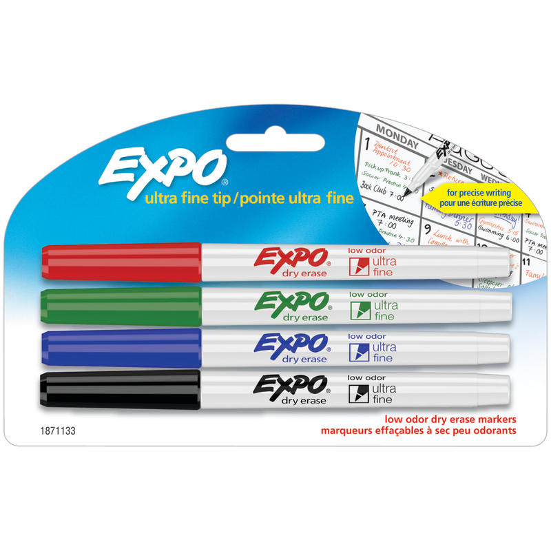 EXPO Low-Odor Dry-Erase Markers, Ultra-Fine Point, Assorted Colors, Pack Of 4 MPN:1871133