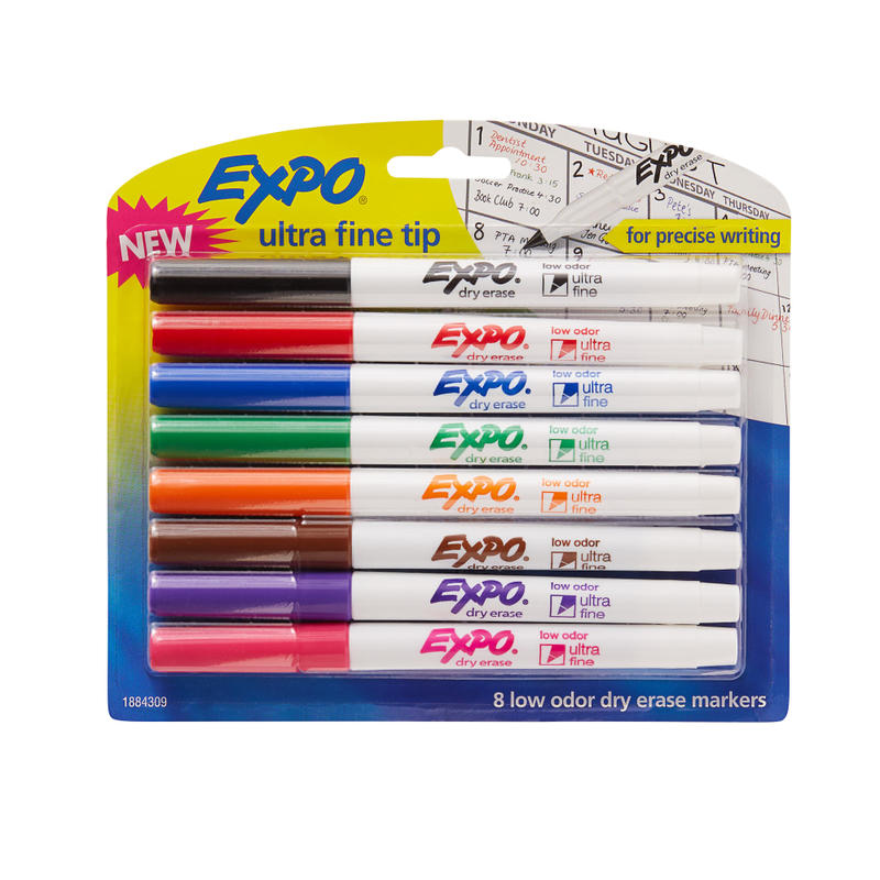 EXPO Low-Odor Dry-Erase Markers, Ultra-Fine Point, Assorted Colors, Pack Of 8 MPN:1884309
