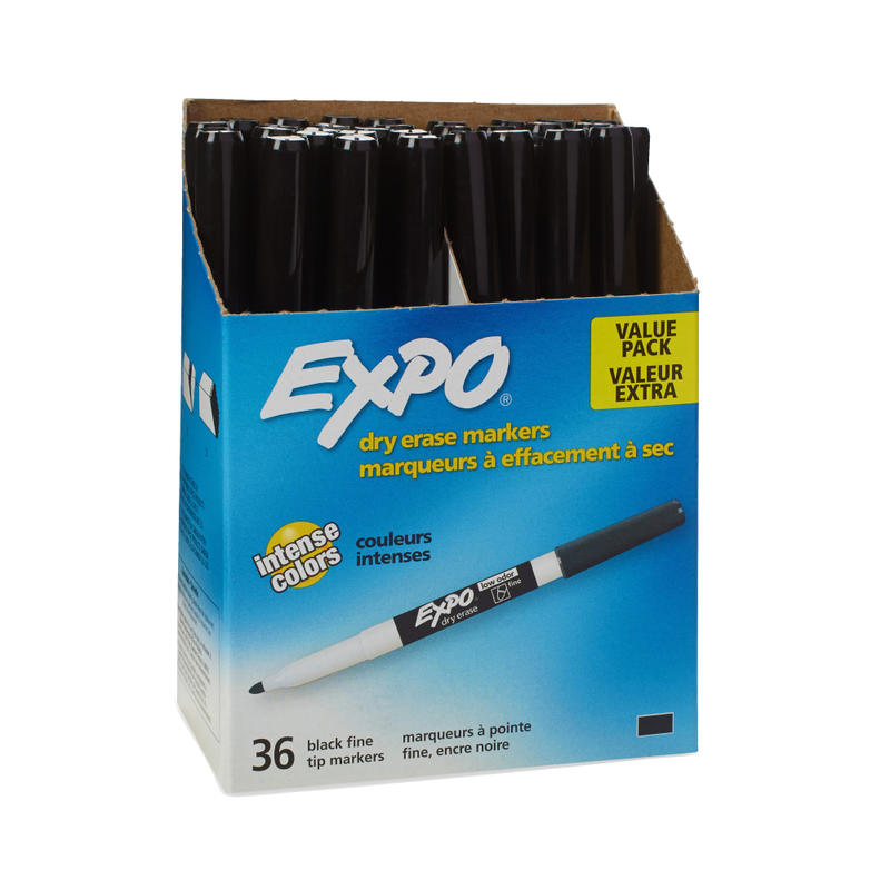 EXPO Low-Odor Dry-Erase Markers, Fine Point, Black, Pack Of 36 MPN:1921062