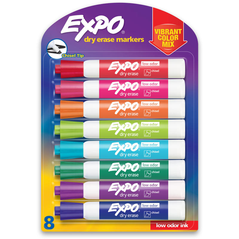 EXPO Dry Erase Markers, Low Odor Ink, Assorted Colors, Chisel Tip, 8 Count MPN:1927524