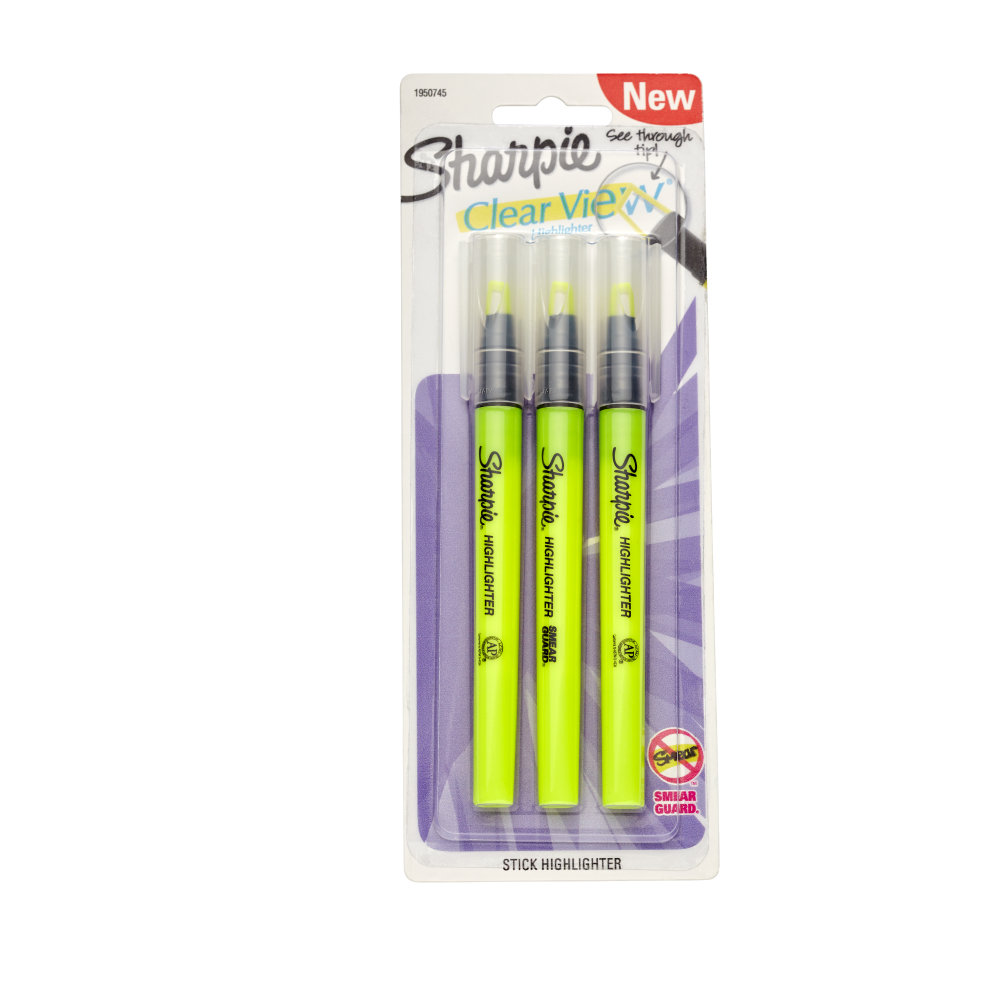 Sharpie Clear View Highlighter Stick, Chisel Point, Yellow, Pack Of 3 MPN:1950745