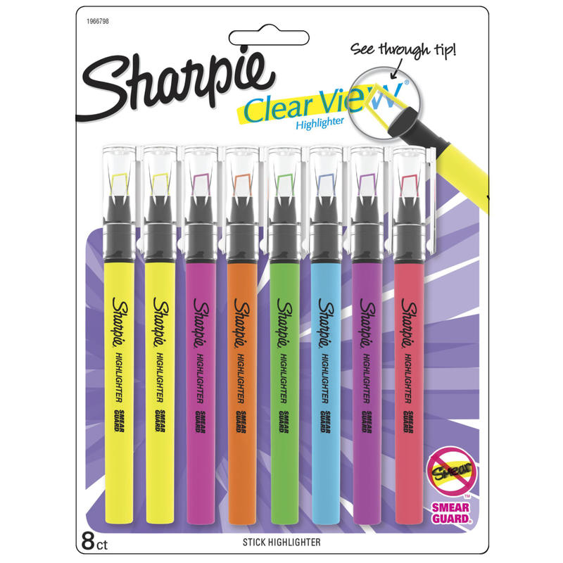 Sharpie Highlighter, Clear View Highlighter with See-Through Chisel Tip, Stick Highlighter, Assorted, 8 Count MPN:1950750