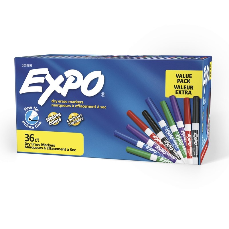 EXPO Dry Erase Markers, Low Odor Ink, Assorted Colors, Fine Tip, 36 Count MPN:2003893