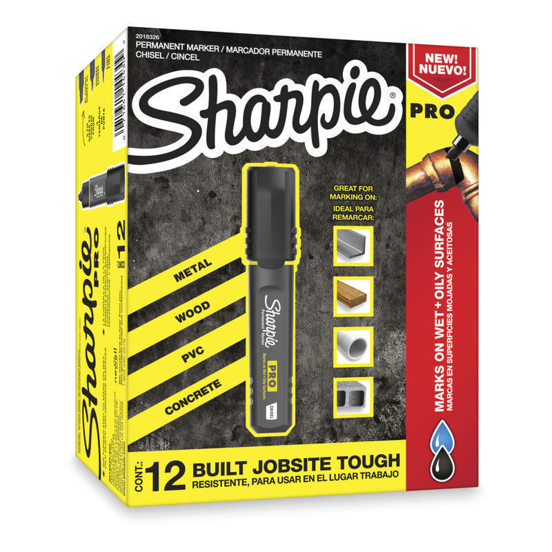 Sharpie PRO Permanent Markers, Chisel Tip, Medium Point, Black/Gray Barrel, Black Ink, Pack Of 12 Markers MPN:2018326