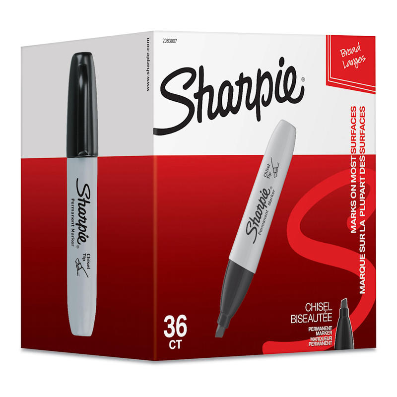 Sharpie Permanent Markers, Chisel Tip, Gray Barrel, Black Ink, Pack Of 36 Markers MPN:2083007