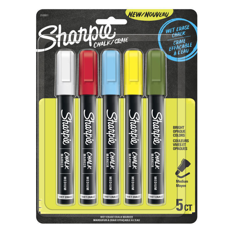 Sharpie Wet-Erase Chalk Markers, Medium Point, Assorted Colors, Pack Of 5 Markers MPN:2103011