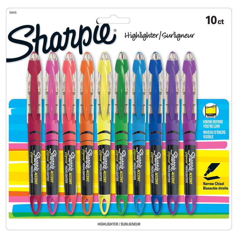 Sharpie Liquid Highlighter, Chisel Tip Highlighters, Assorted Colors, 10 Count MPN:24415