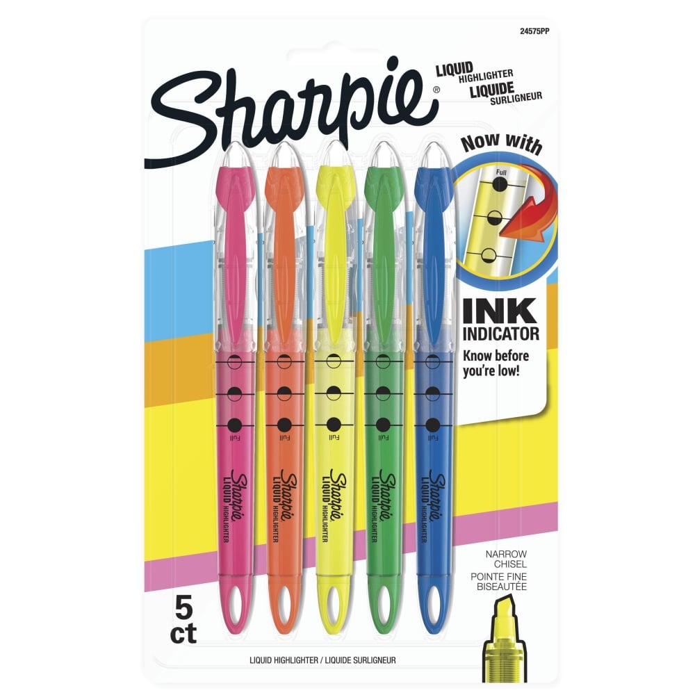 Sharpie Liquid Highlighter, Chisel Tip Highlighters, Assorted Colors, 5 Count MPN:24575