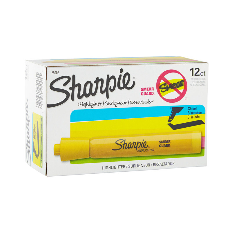 Sharpie Tank Style Highlighters, Chisel Tip, Yellow, Box of 12 MPN:25005