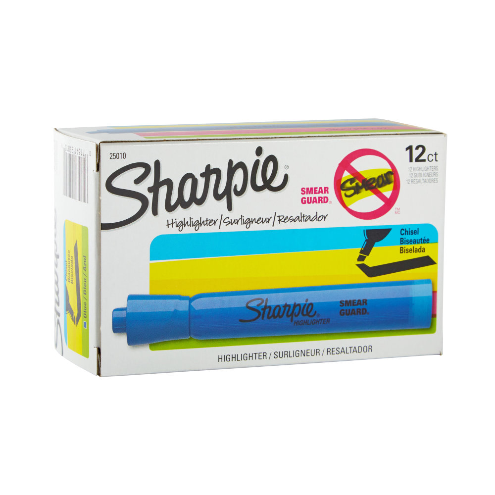 Sharpie Tank Style Highlighters, Chisel Tip, Fluorescent Blue, Box of 12 MPN:25010