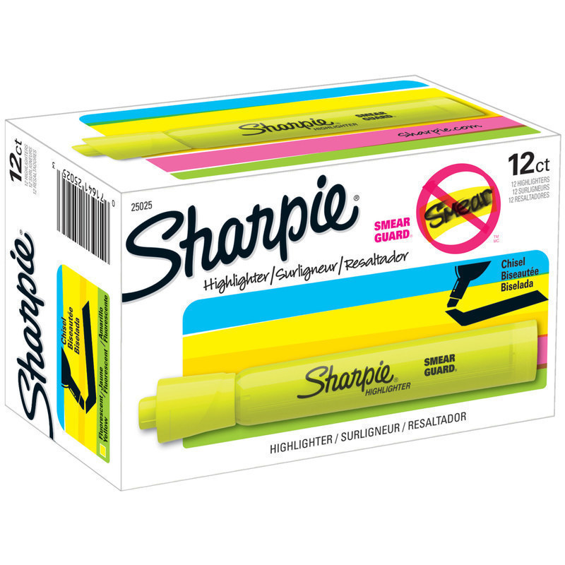 Sharpie Tank Highlighters, Chisel Tip, Fluorescent Yellow, 12 Count MPN:25025