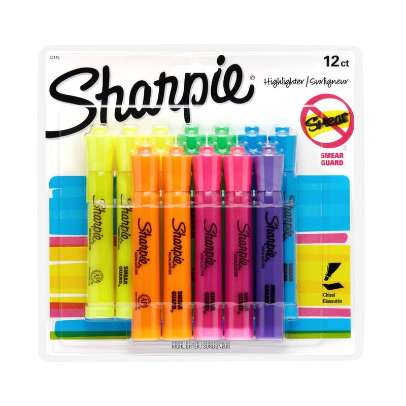 Sharpie Accent Tank-Style Highlighters, Chisel Tip, Assorted Colors, Pack Of 12 MPN:25145